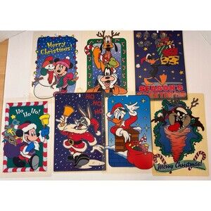 Disney Christmas Vintage Plastic Window Clings Goofy Mickey Minnie Set Of 7 Used